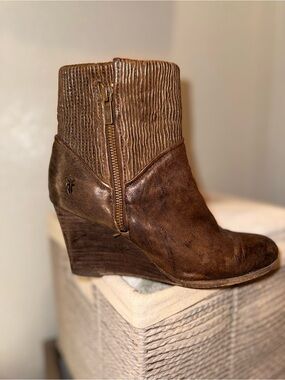 Frye Brown Leather Wedge Ankle Boot